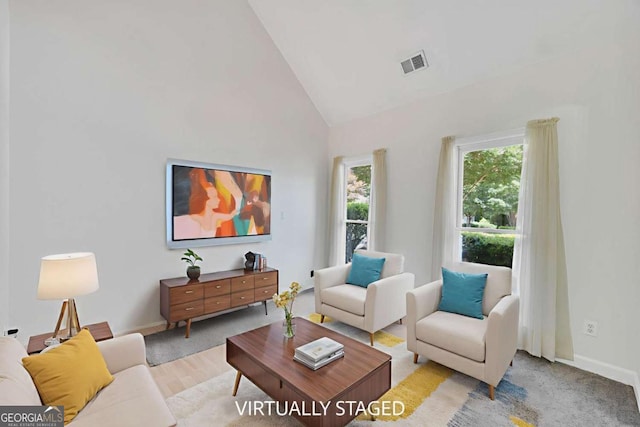 4206 Moccasin Trl, Woodstock, GA 30189 - living area with high vaulted ceiling and baseboards