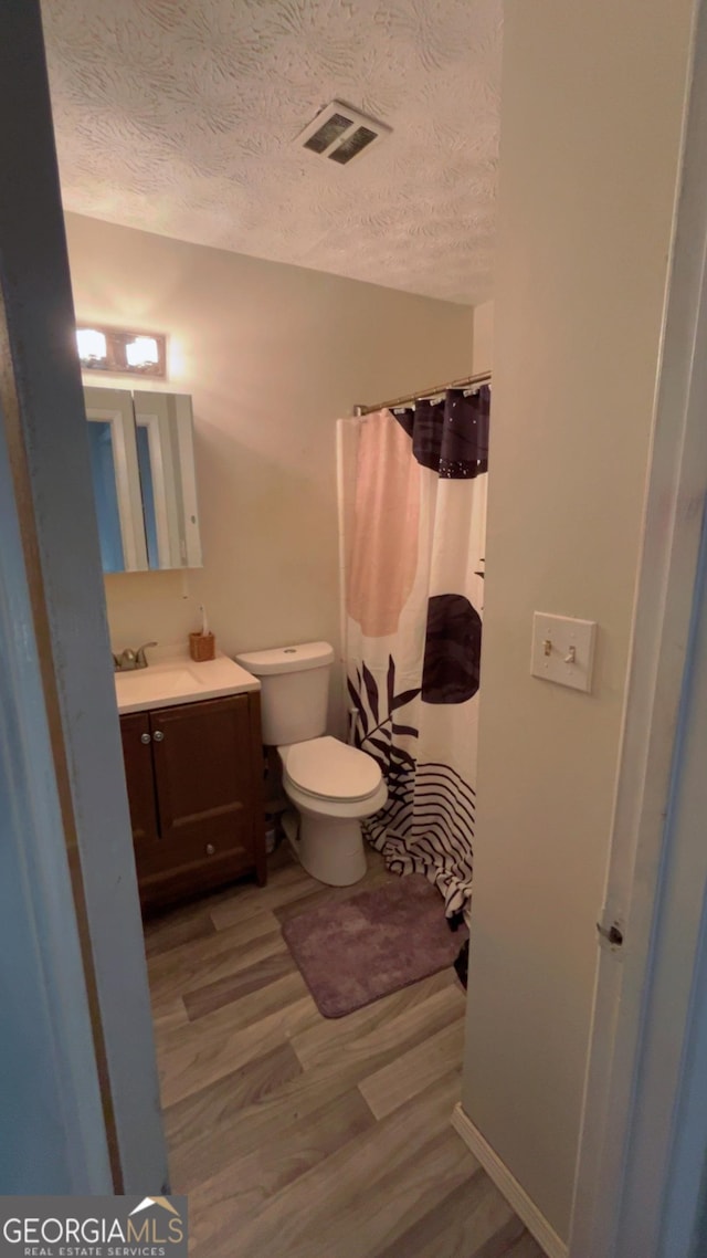 501 Carlton Rd # 3B, Palmetto, GA 30268 - full bathroom featuring wood finished floors, vanity, a textured ceiling, and a shower with curtain