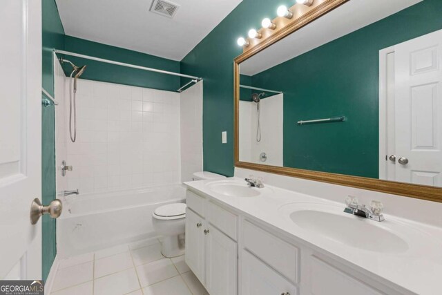 5003 Pacific Dunes Dr, Suwanee, GA 30024 - bathroom with bathing tub / shower combination, double vanity, and tile patterned floors