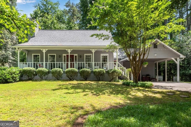 3754 Wyntuck Cir NW, Kennesaw, GA 30152 - view of front of home featuring covered porch, a front lawn, a chimney, a carport, and driveway
