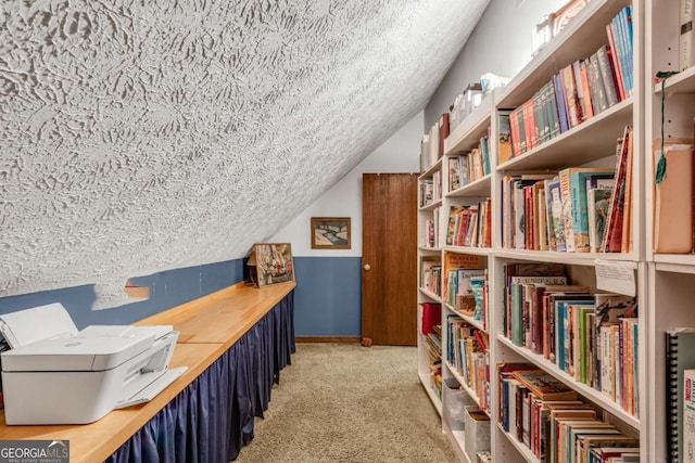 3754 Wyntuck Cir NW, Kennesaw, GA 30152 - carpeted home office featuring a textured ceiling and vaulted ceiling