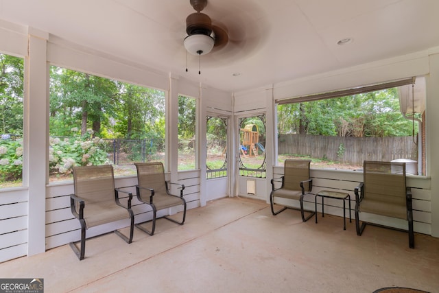 3030 Thornberry Cir, Phenix City, AL 36867 - sunroom with ceiling fan and concrete flooring