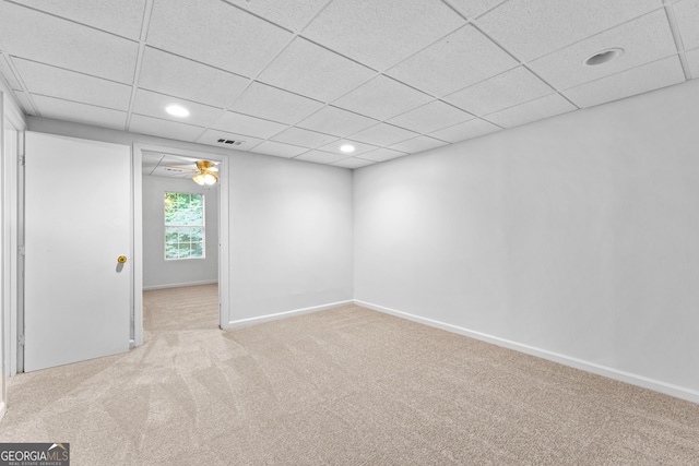 165 Lost Lake Trl, Villa Rica, GA 30180 - basement with a drop ceiling, carpet flooring, recessed lighting, and a ceiling fan