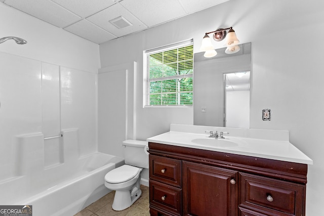 165 Lost Lake Trl, Villa Rica, GA 30180 - bathroom with vanity, tile patterned flooring, a paneled ceiling, and tub / shower combination