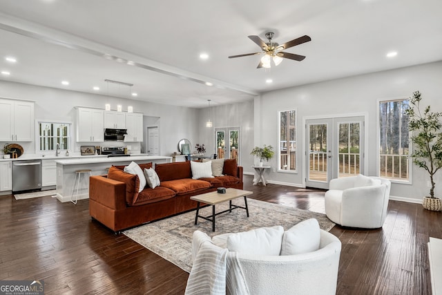 55 Summerhill Pl, Newnan, GA 30263 - living area with recessed lighting, a ceiling fan, and dark wood-type flooring