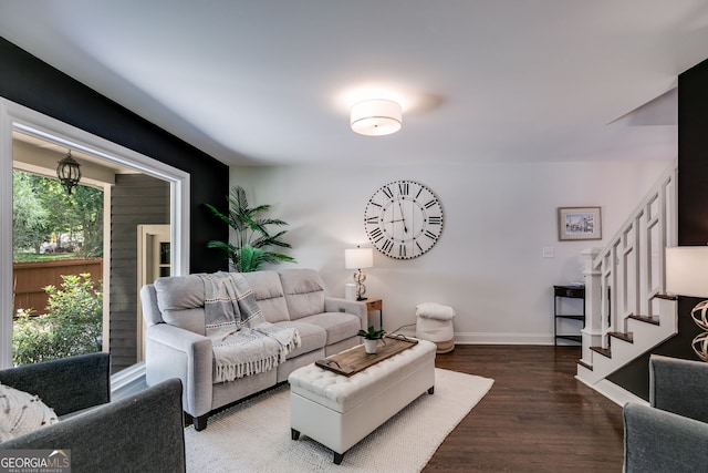 7250 Hunters Branch Dr, Atlanta, GA 30328 - living area with stairway and wood finished floors