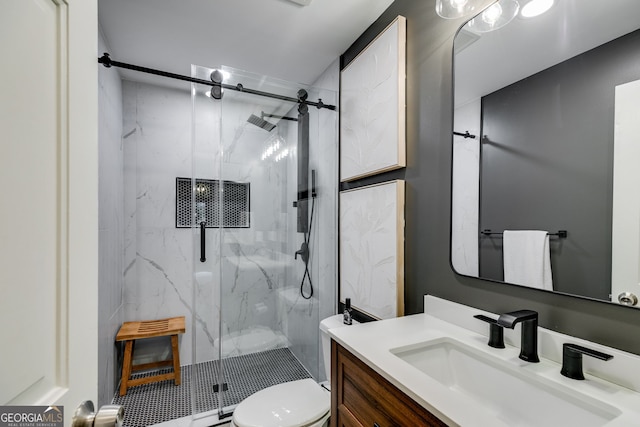 7250 Hunters Branch Dr, Atlanta, GA 30328 - bathroom with a marble finish shower and vanity