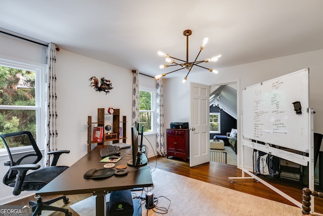 7250 Hunters Branch Dr, Atlanta, GA 30328 - office with a chandelier and wood finished floors
