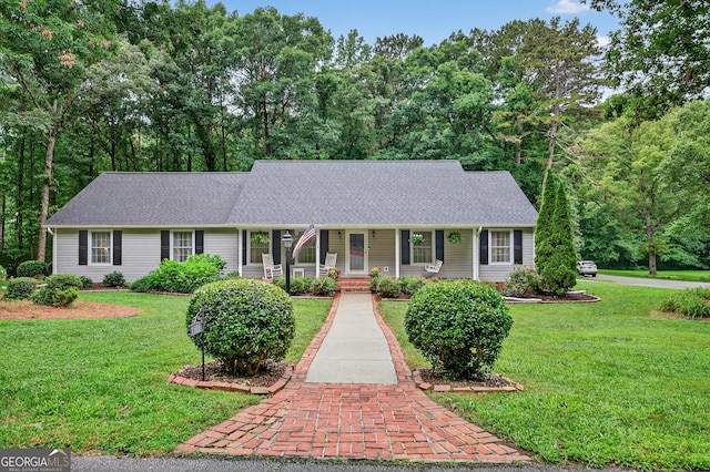 1505 Misty Valley Dr, Chatsworth, GA 30705 - ranch-style home with a front yard, covered porch, and a shingled roof