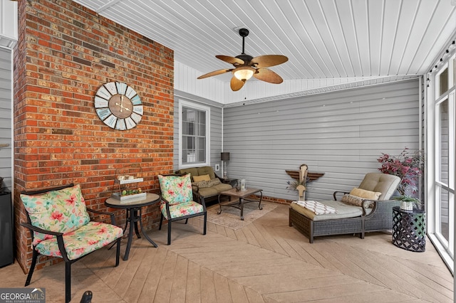 1505 Misty Valley Dr, Chatsworth, GA 30705 - wooden terrace with ceiling fan and outdoor lounge area