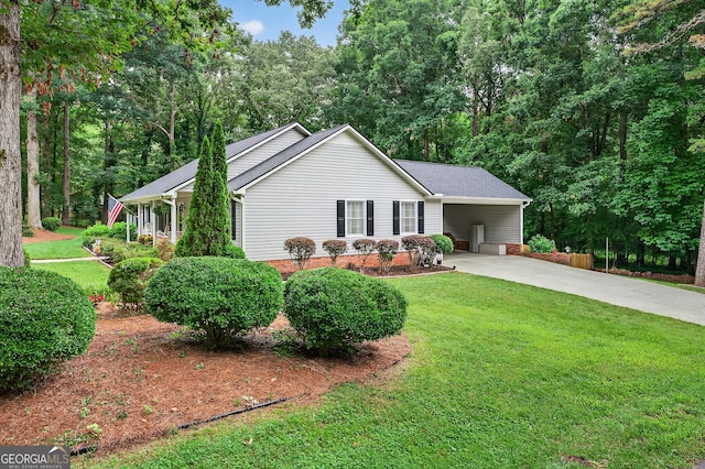 1505 Misty Valley Dr, Chatsworth, GA 30705 - ranch-style home with driveway, a front yard, a carport, and roof with shingles