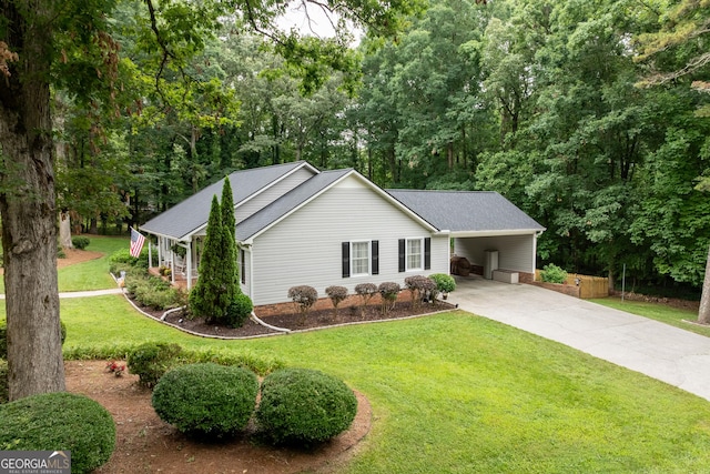 1505 Misty Valley Dr, Chatsworth, GA 30705 - ranch-style house featuring a front yard, driveway, roof with shingles, and a carport