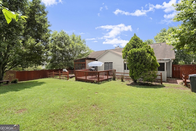7030 Kingston Ln, Mcdonough, GA 30253 - fenced backyard with a wooden deck