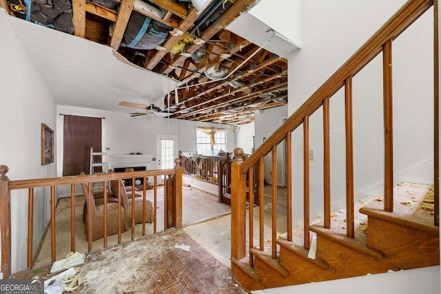 1003 Cannongate Xing SW, Marietta, GA 30064 - below grade area with a ceiling fan and stairway