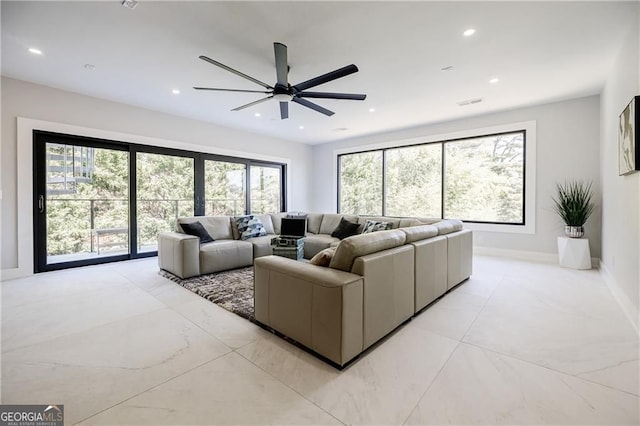 1812 Hunters Gln, Marietta, GA 30062 - living room with ceiling fan, plenty of natural light, and recessed lighting