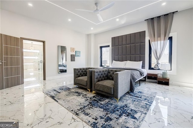 1812 Hunters Gln, Marietta, GA 30062 - bedroom with marble tiled flooring, recessed lighting, multiple windows, and a ceiling fan