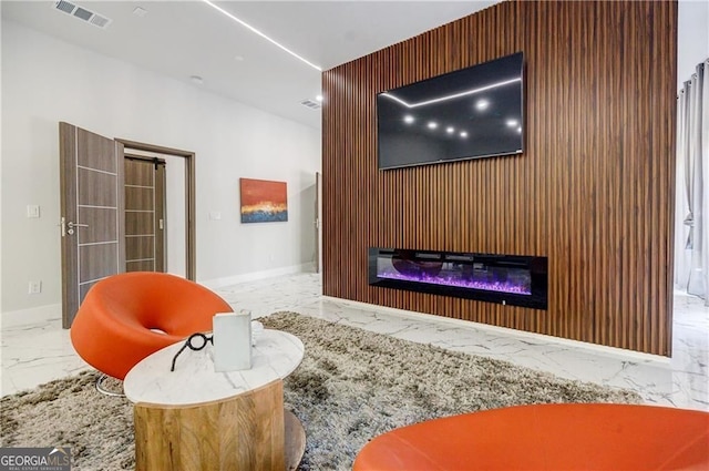 1812 Hunters Gln, Marietta, GA 30062 - living area featuring marble finish floors and a glass covered fireplace