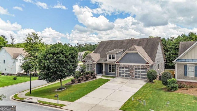 21 Creekview Dr SE, Cartersville, GA 30120 - view of front of property featuring driveway, a front lawn, stone siding, and an attached garage
