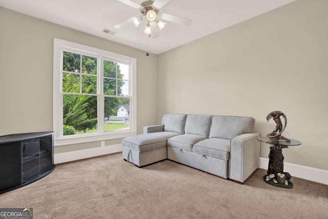 21 Creekview Dr SE, Cartersville, GA 30120 - living area featuring carpet and a ceiling fan