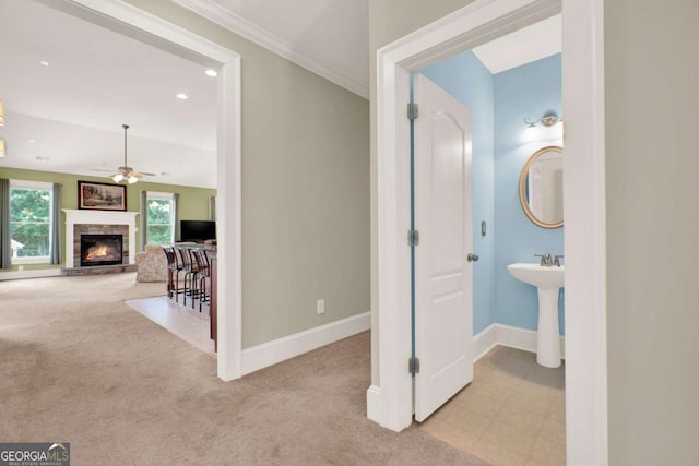 21 Creekview Dr SE, Cartersville, GA 30120 - hall featuring carpet flooring, ornamental molding, and recessed lighting
