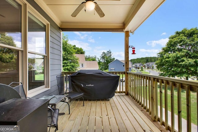 21 Creekview Dr SE, Cartersville, GA 30120 - deck with ceiling fan, area for grilling, and a residential view