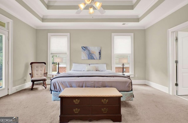 21 Creekview Dr SE, Cartersville, GA 30120 - carpeted bedroom featuring a tray ceiling, ornamental molding, and ceiling fan