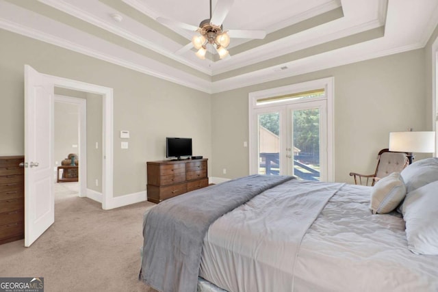 21 Creekview Dr SE, Cartersville, GA 30120 - bedroom featuring french doors, access to exterior, light colored carpet, a raised ceiling, and ornamental molding