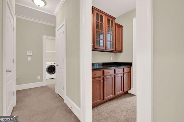 21 Creekview Dr SE, Cartersville, GA 30120 - bar featuring light carpet, washer / clothes dryer, and crown molding