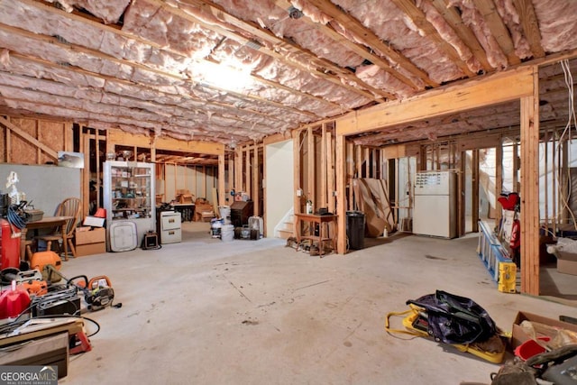 21 Creekview Dr SE, Cartersville, GA 30120 - unfinished basement with freestanding refrigerator and stairs