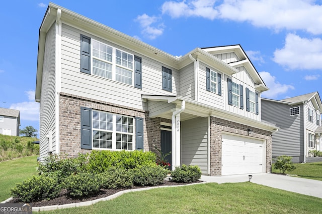 7814 Messina Ct, Lithia Springs, GA 30122 - view of front of property featuring brick siding, driveway, a garage, and a front yard