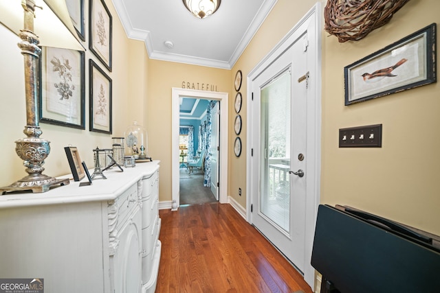 3349 Whitepath Rd, Ellijay, GA 30540 - entrance foyer with ornamental molding and dark wood-type flooring