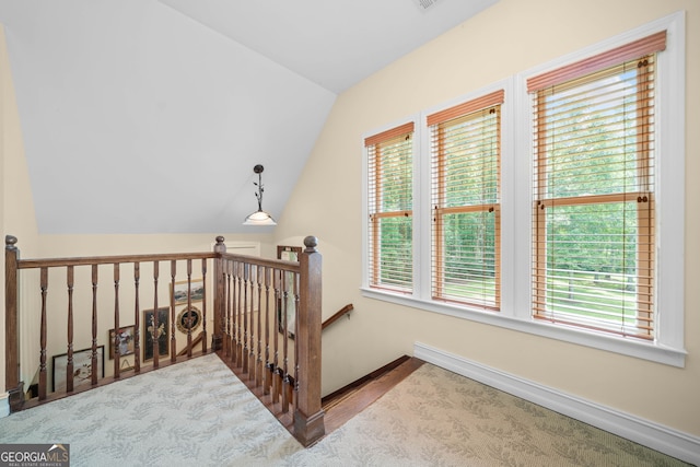 3349 Whitepath Rd, Ellijay, GA 30540 - stairway with vaulted ceiling and carpet