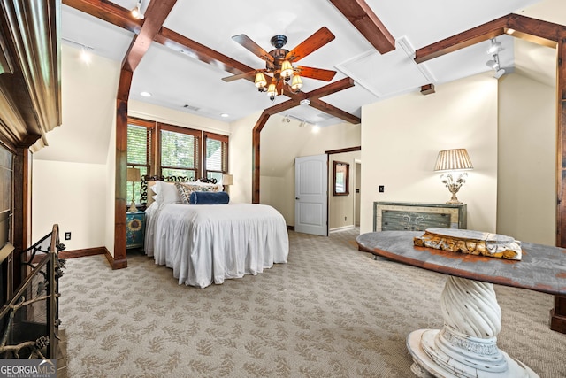 3349 Whitepath Rd, Ellijay, GA 30540 - carpeted bedroom featuring coffered ceiling and beamed ceiling