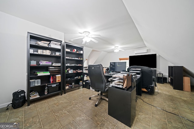 3349 Whitepath Rd, Ellijay, GA 30540 - home office featuring ceiling fan and a wall mounted AC