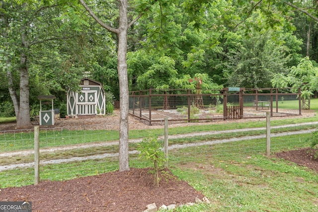 3349 Whitepath Rd, Ellijay, GA 30540 - view of yard featuring a storage unit and a vegetable garden