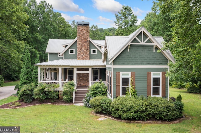 3349 Whitepath Rd, Ellijay, GA 30540 - view of front of home with a chimney, a front yard, a porch, and stairs