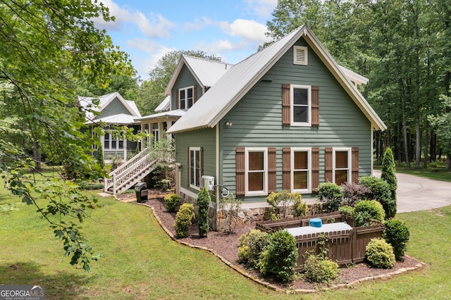 3349 Whitepath Rd, Ellijay, GA 30540 - back of property with a lawn, a metal roof, and stairway