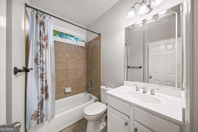 214 Davis Mill Rd, Ball Ground, GA 30107 - bathroom featuring shower / bath combination with curtain, vanity, and tile patterned floors