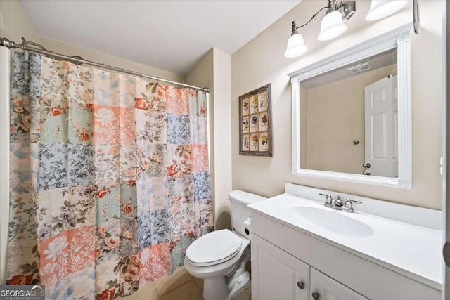 214 Davis Mill Rd, Ball Ground, GA 30107 - bathroom featuring vanity, a shower with curtain, and tile patterned floors