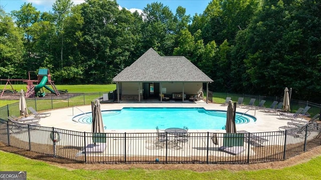 214 Davis Mill Rd, Ball Ground, GA 30107 - community pool featuring a patio area