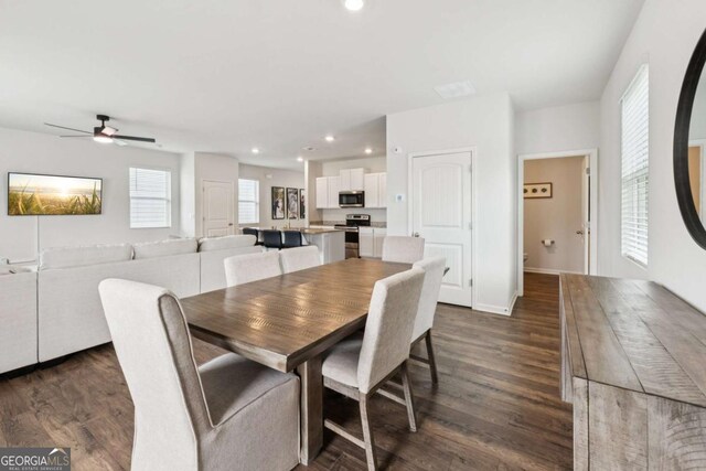 109 Grand Hickory Way, Dawsonville, GA 30534 - dining area featuring recessed lighting, dark wood finished floors, and ceiling fan