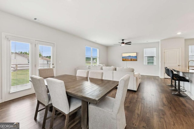 109 Grand Hickory Way, Dawsonville, GA 30534 - dining space featuring dark wood-style flooring, ceiling fan, and recessed lighting