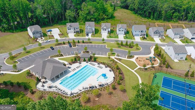 109 Grand Hickory Way, Dawsonville, GA 30534 - aerial perspective of suburban area with a pool