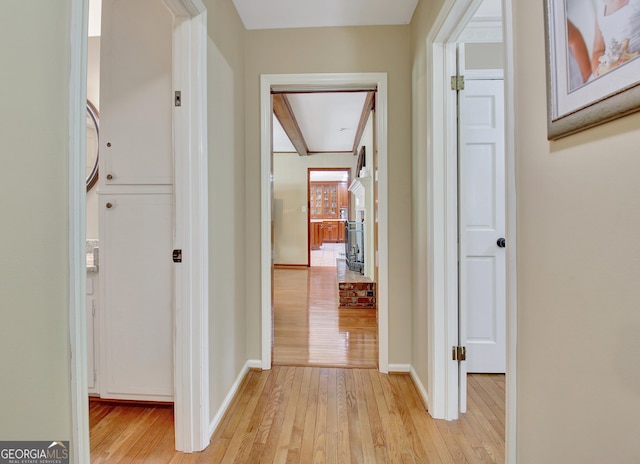 115 Shoal Creek Dr, Sharpsburg, GA 30277 - corridor featuring light wood-style flooring and attic access