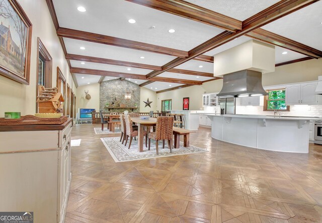 115 Shoal Creek Dr, Sharpsburg, GA 30277 - dining room featuring beamed ceiling and recessed lighting