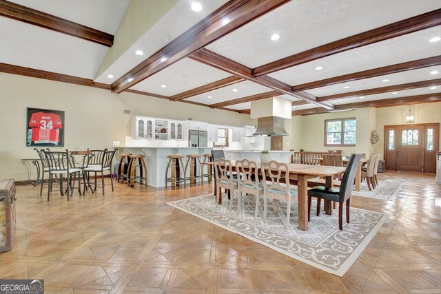 115 Shoal Creek Dr, Sharpsburg, GA 30277 - dining space featuring beamed ceiling and recessed lighting
