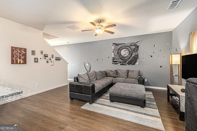 3350 Clawing Hawk Way, Douglasville, GA 30135 - living room with ceiling fan and dark wood-style floors
