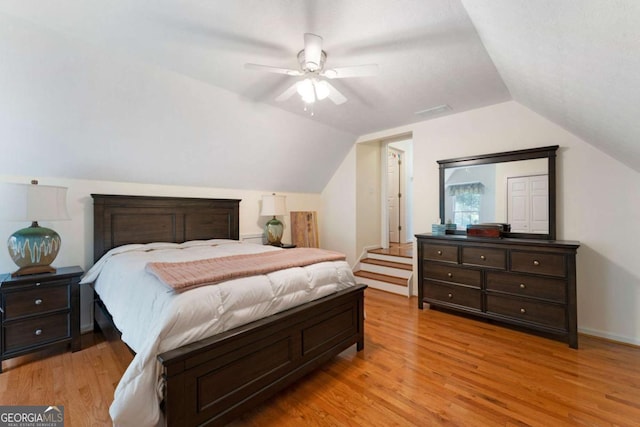 17 Shotgun Rd NW, Cartersville, GA 30121 - bedroom with light wood-style flooring, lofted ceiling, and ceiling fan