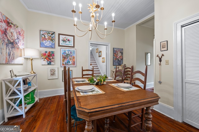 514 S Jefferson St, Washington, GA 30673 - dining space with ornamental molding, a chandelier, hardwood / wood-style floors, and stairs