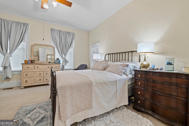 514 S Jefferson St, Washington, GA 30673 - carpeted bedroom featuring ornamental molding and a ceiling fan